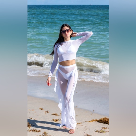 BEACH COVER-UPS MESH TROPICAL TOP